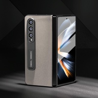 Leather Phone Case with Holder for Samsung Galaxy z Fold 4 / 5g - Wave Design - Black thumbnail