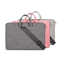 Detachable Shoulder Strap Business Laptop Bag - 14.1-15.4 Inch Frosted Pu - Pink thumbnail