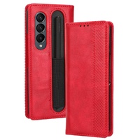 Vintage Leather Phone Case for Samsung Galaxy z Fold 4 5g with Magnetic Buckle - Black thumbnail