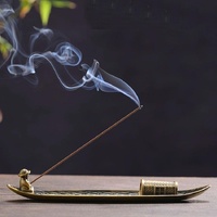 Fisherman Incense Burner with Ash Catcher and Stand - Bamboo Raft thumbnail