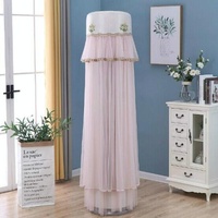 170cm Vertical Lace Air Conditioner Dust Cover - Round Column - Pink thumbnail