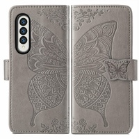 Embossed Butterfly Love Leather Case for Samsung Galaxy z Fold 4 - Flower Design - Blue thumbnail