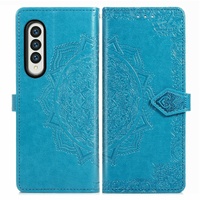 Embossed Mandala Leather Phone Case for Samsung Galaxy z Fold 4 - Blue thumbnail