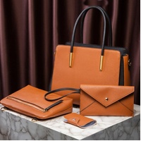 Large Capacity 4-in-1 Messenger Handbag with Fashionable Colour Block Design - Black thumbnail