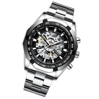 Stylish Men Automatic Mechanical Watch with Steel Band - Black thumbnail