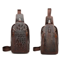 Men Cowhide Crocodile Texture Crossbody Chest Bag One Shoulder Design - Crocodile Head thumbnail
