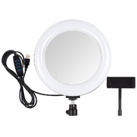 7.9 Usb 3 Modes Dimmable Dual Colour Led Ring Light with Mirror for Vlogging and Photography - Black thumbnail