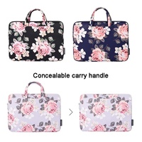 13 Inch Laptop Case Bag with White Rose Pattern and Handle - Black thumbnail