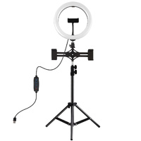 Horizontal Dual Phone Brackets with Tripod Mount & Led Ring Light Kit for Vlogging and Live Broadcasts thumbnail