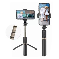 Bluetooth Remote Selfie Stick with Tripod and Phone Holder - Black thumbnail