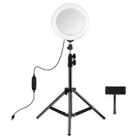 7.9 Mirror Light with Tripod & Usb 3 Modes Dual Colour Curved Ring Light for Vlogging Selfie Photography Video Phone Clamp - Black thumbnail