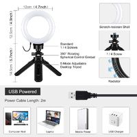 Usb 3 Modes Dimmable Led Ring Light & Pocket Tripod Kit with Cold Shoe Ball Head - 4.7 Inch Diameter thumbnail