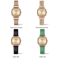 Women Oval Dial Quartz Watch with Simple Bar Scale - Belt Green thumbnail