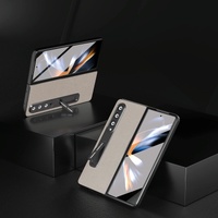 Leather Phone Case with Holder for Samsung Galaxy z Fold 4 / 5g - Wave Design - Grey thumbnail
