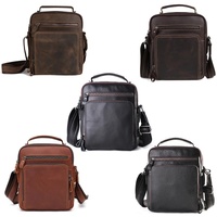 Men Large Capacity One Shoulder Leather Messenger Bag - Napa Texture Black thumbnail