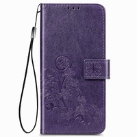Embossed Leather Phone Case for Samsung Galaxy z Fold 4 with Four Leaf Clasp - Gray thumbnail