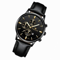Men Three-eye Luminous Quartz Watch - Black / Gold thumbnail