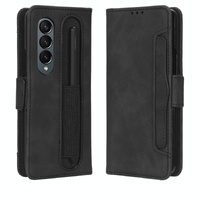Samsung Galaxy z Fold 4 5g Leather Phone Case with Card Slots and Calf Texture - Blue thumbnail