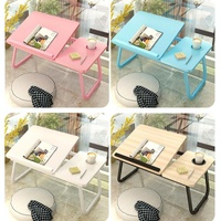 Adjustable Folding Laptop Desk with Cup Holder - Four-speed Lifting Table for Dorms - Walnut thumbnail