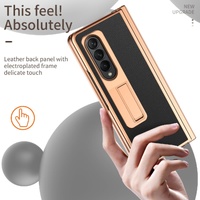 Premium Litchi Leather Hinged Phone Case for Samsung Galaxy z Fold 4 - with Pen - Black thumbnail
