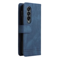 Metal Button Leather Case for Samsung Galaxy z Fold 4 / 5g - Tree Design - Blue thumbnail