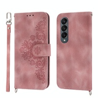 Floral Leather Phone Wallet for Samsung Galaxy z Fold 4 - Embossed - Brown thumbnail