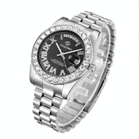 Men Quartz Watch with Diamond-encrusted Roman Numeral Dial - Silver Shell Red Dial thumbnail