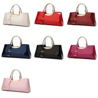 Patent Leather Shoulder Bag for Women - Glue Closure - Rose Red thumbnail