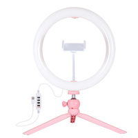 10.2 Led Ring Light with Tripod and Phone Clamp - 3 Modes Dual Colour Temperature Dimmable - Pink thumbnail