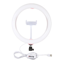 26cm Usb 3 Modes Dimmable Led Ring Light with Phone Clamp - Pink thumbnail