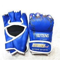 Adults Half-Finger Pu Leather Boxing Gloves - Blue Training thumbnail