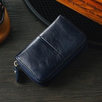 Leather Rfid Zipper Card Holder with Change Pocket - Blue thumbnail