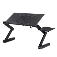 Adjustable Foldable Laptop Stand with Fans & Mouse Pad - Portable Aluminum Alloy - Magenta thumbnail