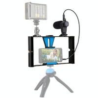 Smartphone Video Rig & Microphone Kit For Live Broadcast - Compatible With Iphone Galaxy Huawei Xiaomi Htc Lg Google And More - Red thumbnail