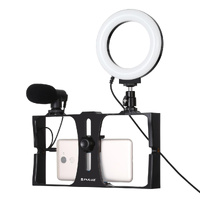 3-In-1 Vlogging Kit With Smartphone Rig Microphone And Led Ring Light - Red thumbnail