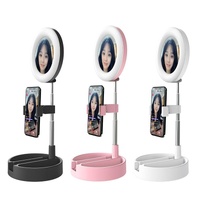 Foldable Desktop Makeup Mirror Holder with Storage - White thumbnail