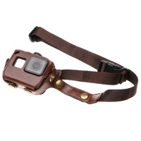 Leather Housing Case with Neck Strap and Buttons for Gopro Hero7 / 6 / 5 - Black - Brown thumbnail