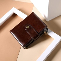 Leather Rfid Wallet with Dual Zippers - Brown thumbnail