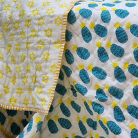 GOTS Certified Organic Cotton Reversible Baby Quilt (100x120cm) - Blue Pineapple thumbnail