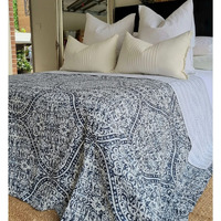 Boho Blue Kantha Bedspread Coverlet - Blue thumbnail