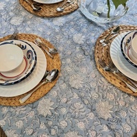Rectangle Tablecloth Table Cover Flower Pattern Dining Table Cloth - Hamptons Blue thumbnail