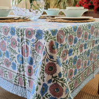 Kolka Kumudani Hand Block-Printed Tablecloth - Pink thumbnail