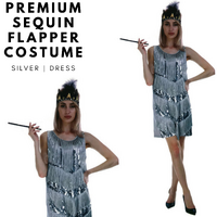 Charleston Sequin Flapper Fringe Costume Tassel Party Fancy Dress 20s 30s - Silver thumbnail