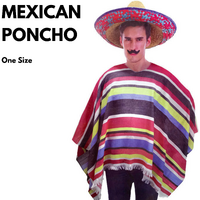 Mens MEXICAN PONCHO Spanish Costume Wild West Cowboy Party Bandit Fiesta thumbnail