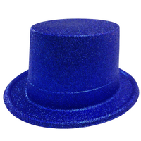 12x GLITTER TOP HAT Fancy Party Plastic Costume Tall Cap Fun Dress Up BULK - Blue thumbnail