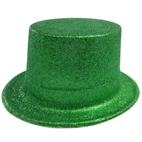 12x GLITTER TOP HAT Fancy Party Plastic Costume Tall Cap Fun Dress Up BULK - Green thumbnail