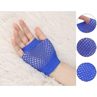 12 Pair Fishnet Gloves Fingerless Wrist Length 70s 80s Costume Party Bulk - Blue thumbnail