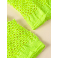 12 Pair Fishnet Gloves Fingerless Wrist Length 70s 80s Costume Party - Fluro Yellow thumbnail
