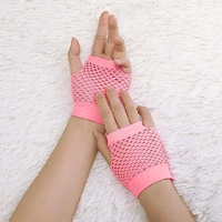 12 Pair Fishnet Gloves Fingerless Wrist Length 70s 80s Costume Party -Light Pink thumbnail