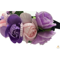 FLOWER HEADBAND Fairy Bohemian Boho Wedding Floral Headwrap Elasticized Garland - Purple thumbnail